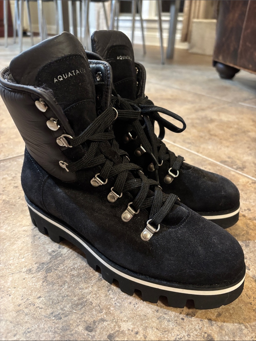 Aquatalia Morena Black Suede Lace-Up Mountain Boot